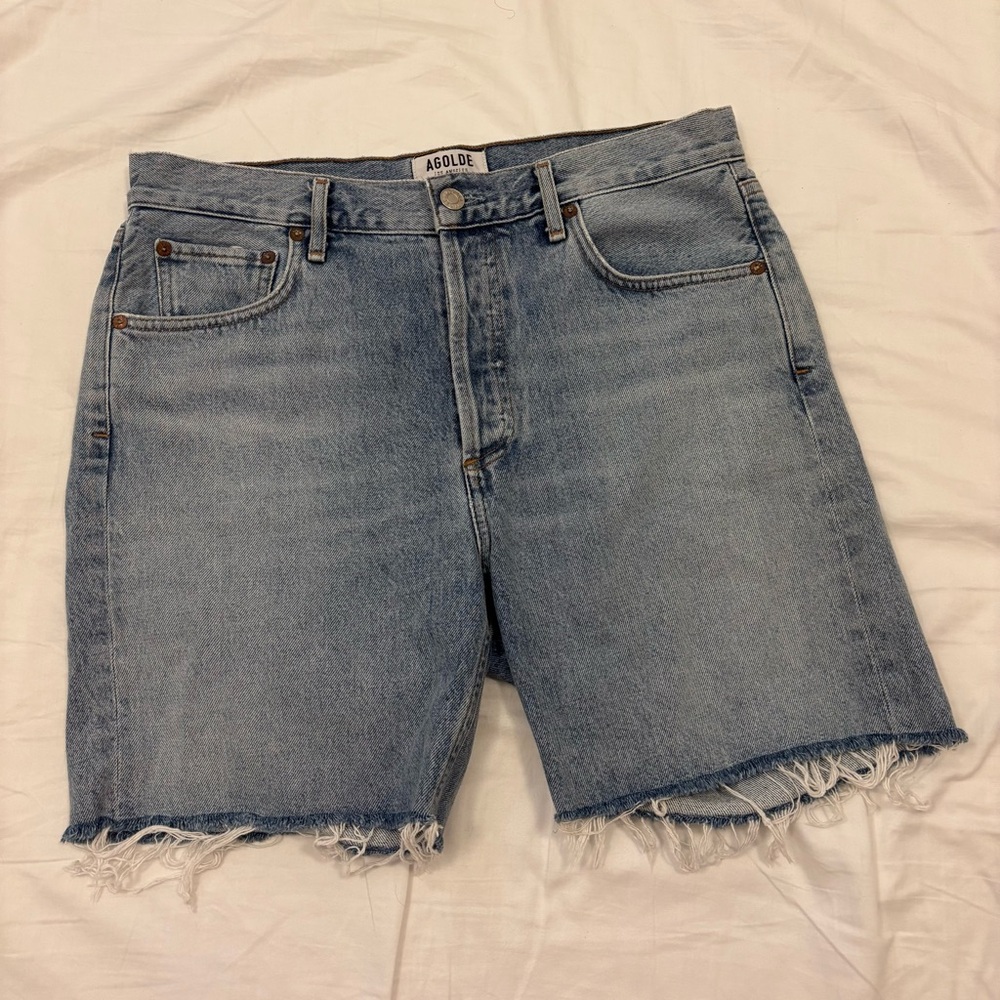 Agolde Light Blue Mid Length Denim Shorts